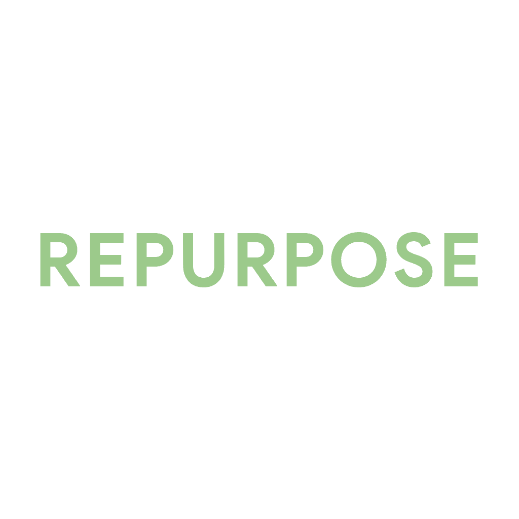 The word 'REPURPOSE' in light green letters on a white background.