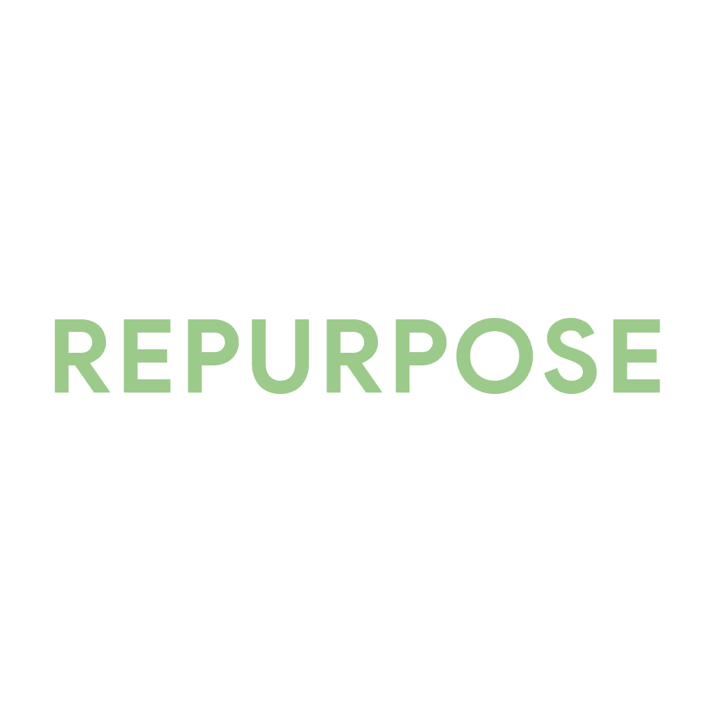 The word 'REPURPOSE' in light green text on a white background.