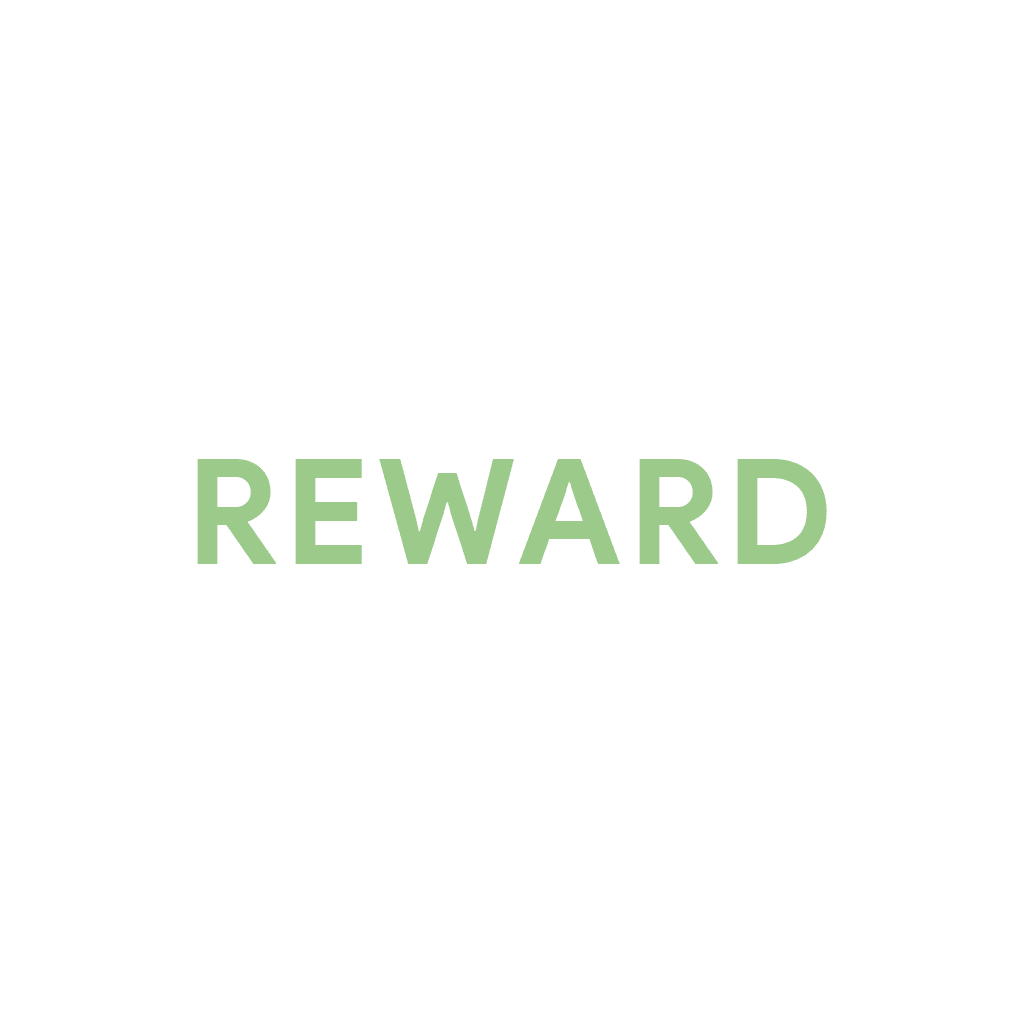 The word 'REWARD' in green text on a white background.