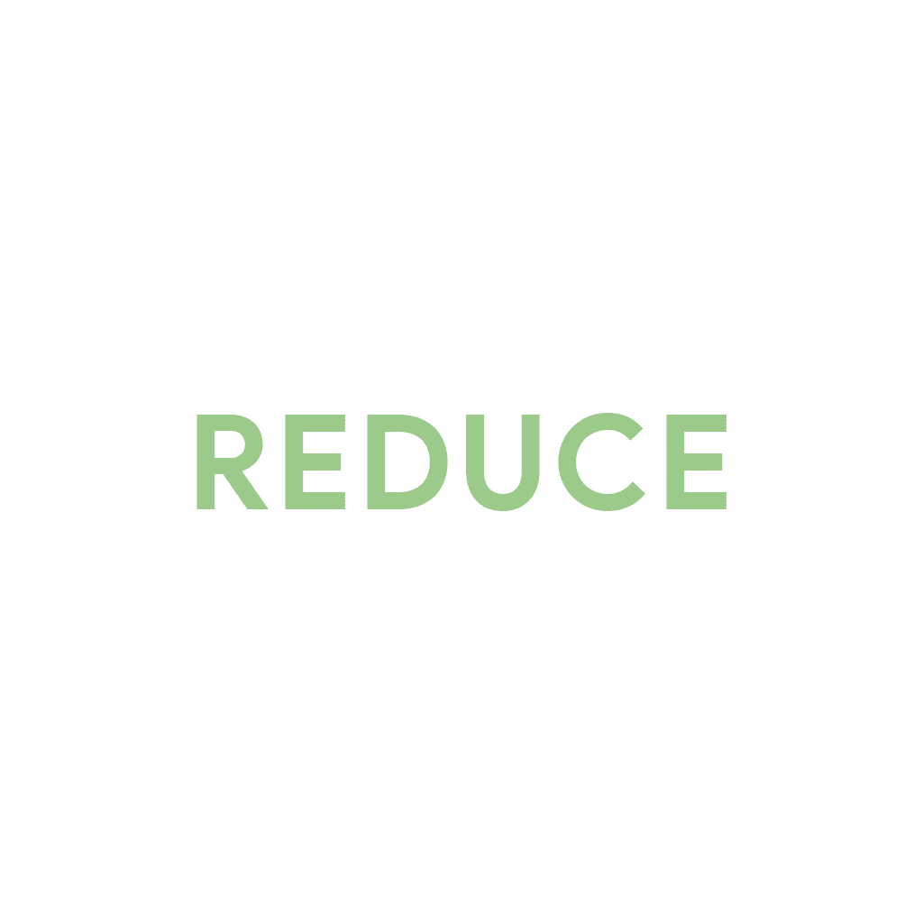 The word REDUCE written in green capital letters on a white background.